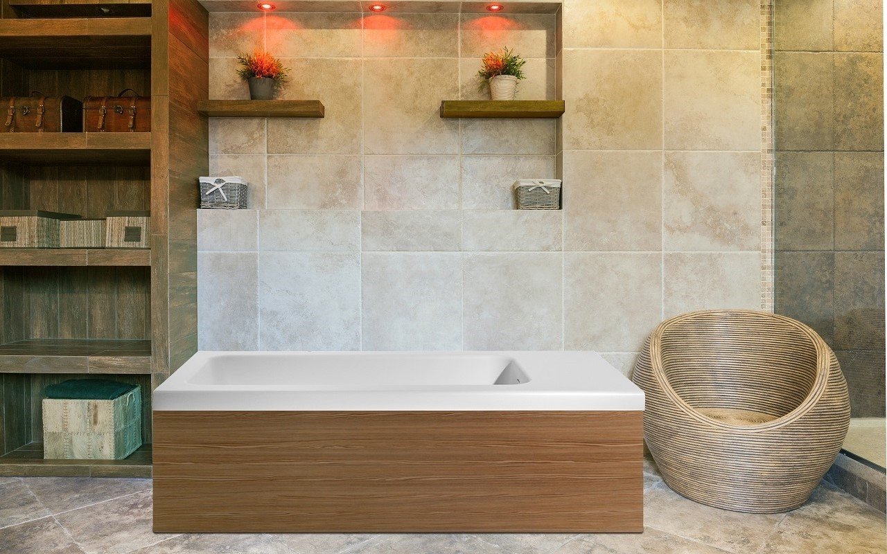Pure 2L di Aquatica la vasca da bagno freestanding in pietra con pannelli decorativi in quercia picture № 0